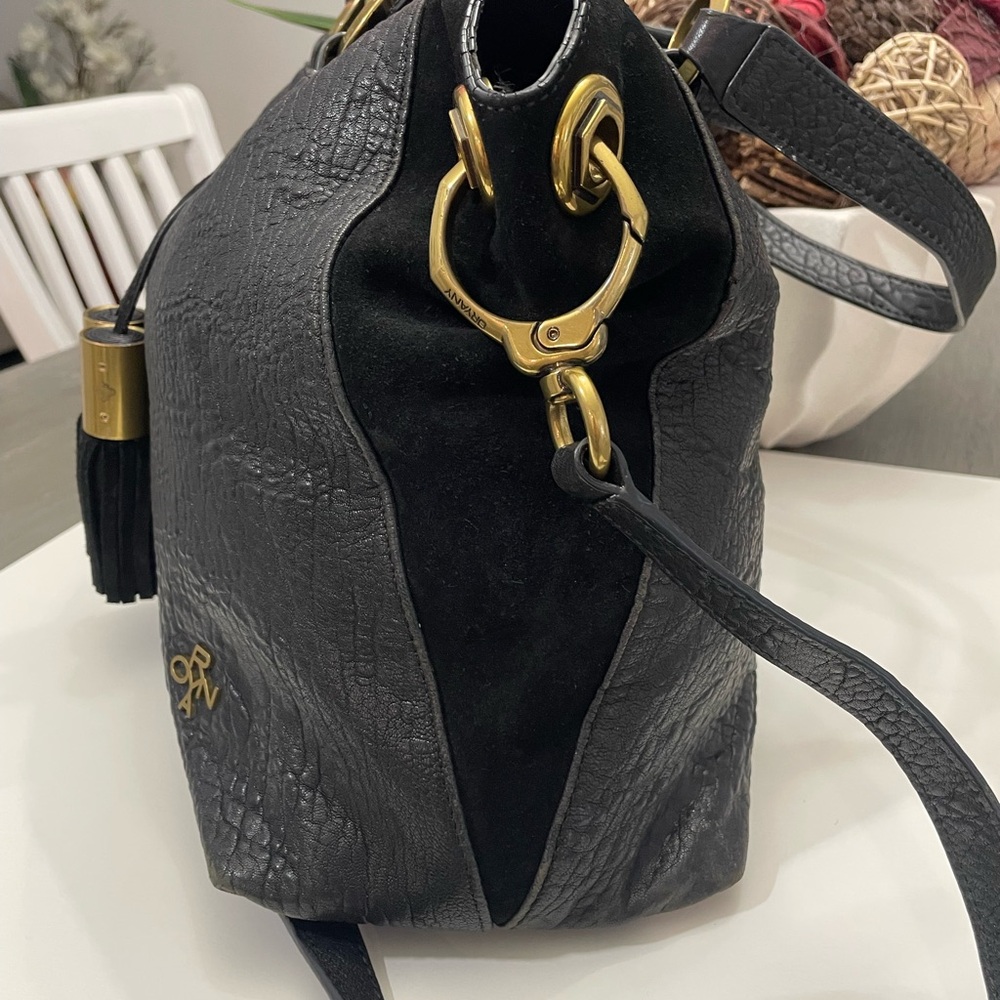 orYANY Black Leather Shoulder Bag with Gold Accents - Picture 3 of 11